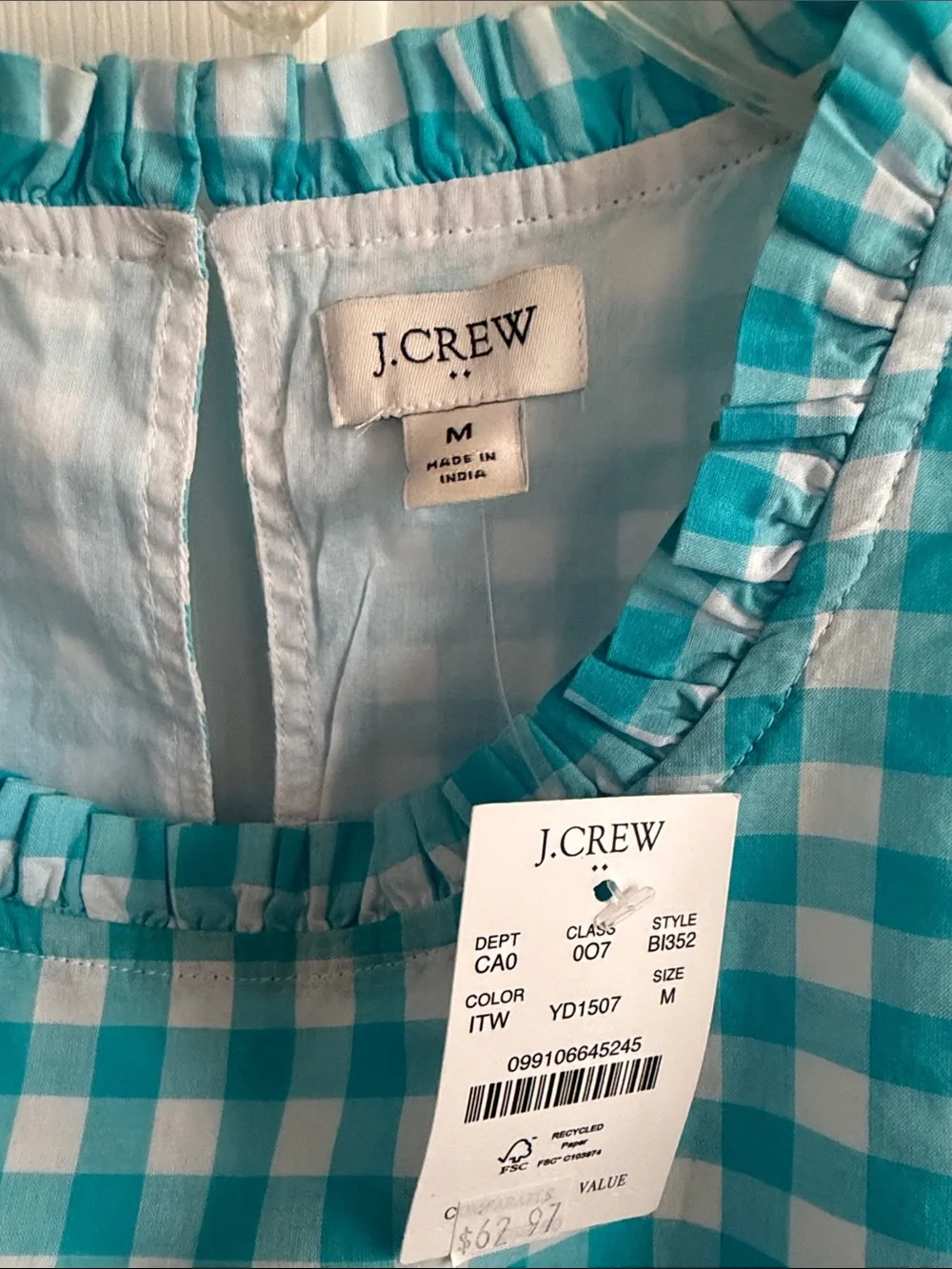 J. Crew Blue and White Gingham Sleeveless Tank size M NWT